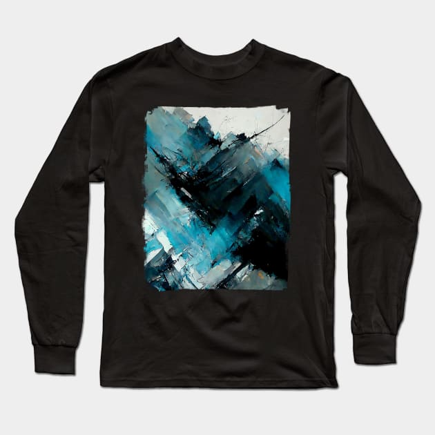 Abstract painting in cyan, blue gray and black Long Sleeve T-Shirt by Hector Navarro